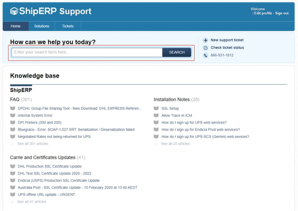 ShipERP Support Site